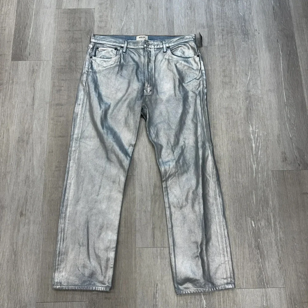 Agolde 90’s Metallic Silver High-Rise Straight Leg Jeans - Size 33